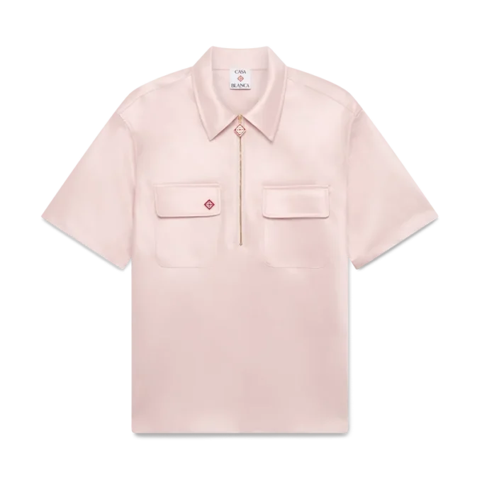 Satin-Shirt mit Viertelreißverschluss und Shorts mit kurzen Ärmeln