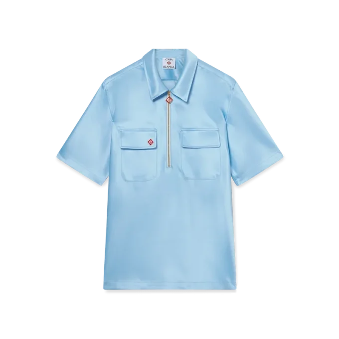 Satin-Shirt mit Viertelreißverschluss und Shorts mit kurzen Ärmeln