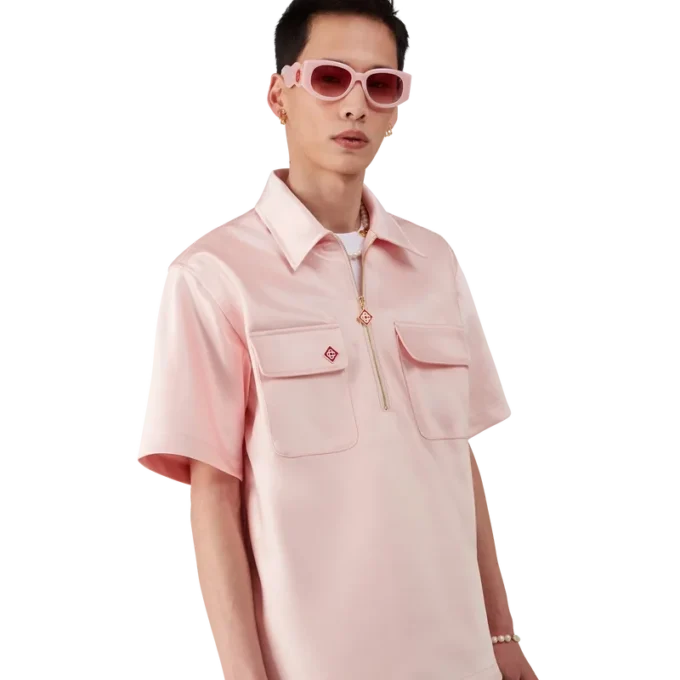 Satin-Shirt mit Viertelreißverschluss und Shorts mit kurzen Ärmeln