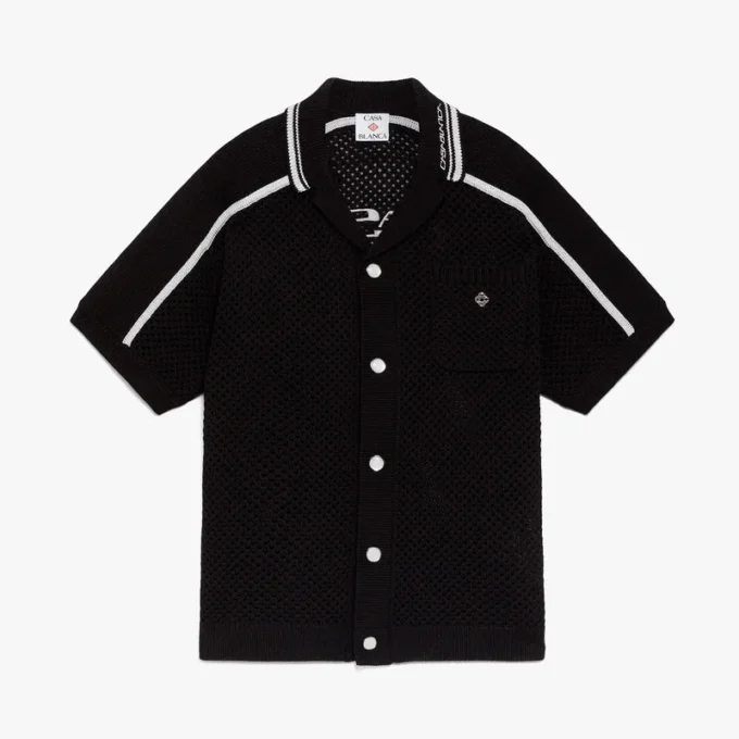 Schwarzes Kurzarm-Mesh-Hemd