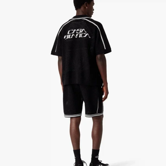 Schwarzes Kurzarm-Mesh-Hemd