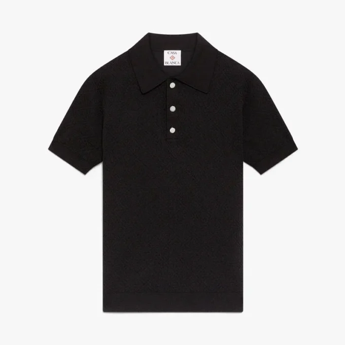 Schwarzes Pointelle-Monogramm-Poloshirt mit Shorts
