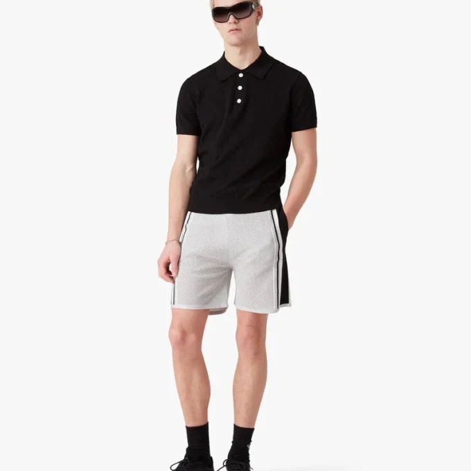 Schwarzes Pointelle-Monogramm-Poloshirt mit Shorts