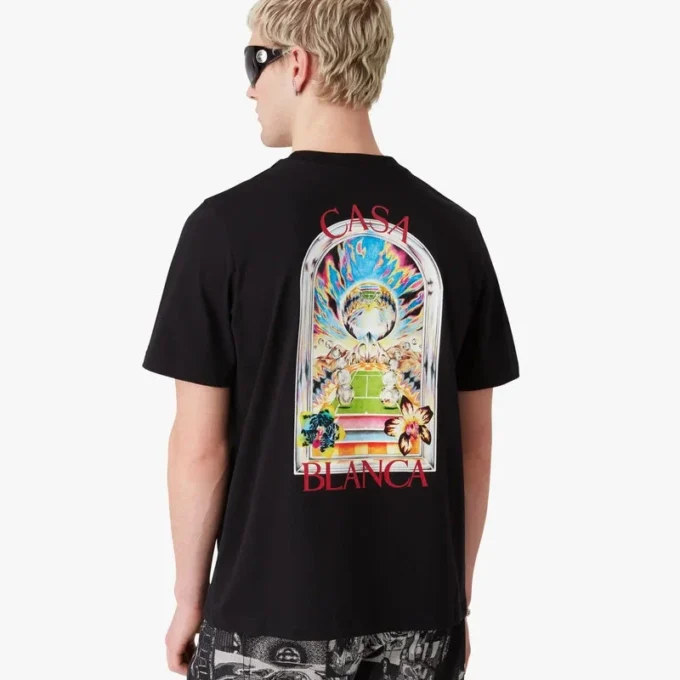 Schwarzes Tennis-Landschafts-T-Shirt mit Shorts und kurzen Ärmeln