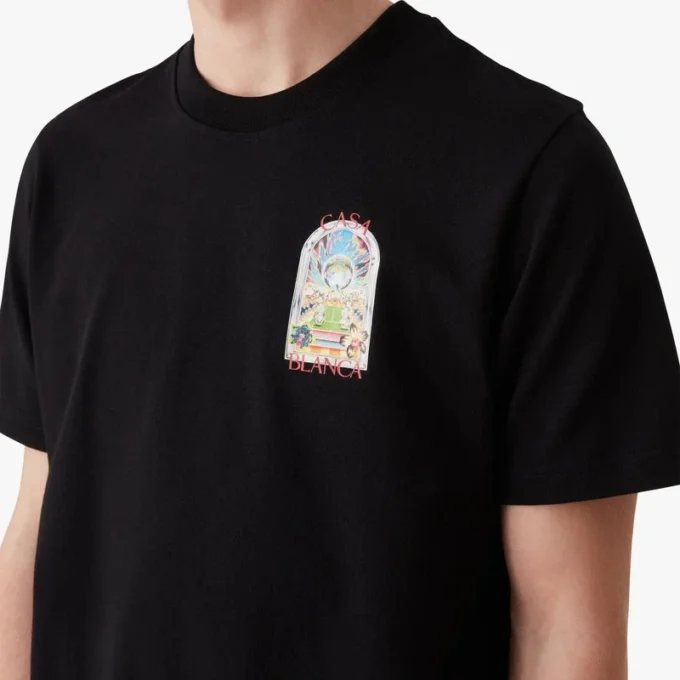 Schwarzes Tennis-Landschafts-T-Shirt mit Shorts und kurzen Ärmeln