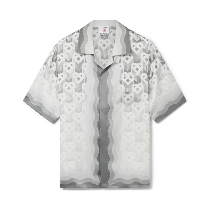 Seidenhemd mit kurzen Ärmeln und Herz-Monogramm in Farbverlauf