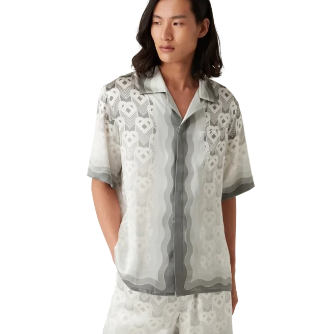 Seidenhemd mit kurzen Ärmeln und Herz-Monogramm in Farbverlauf