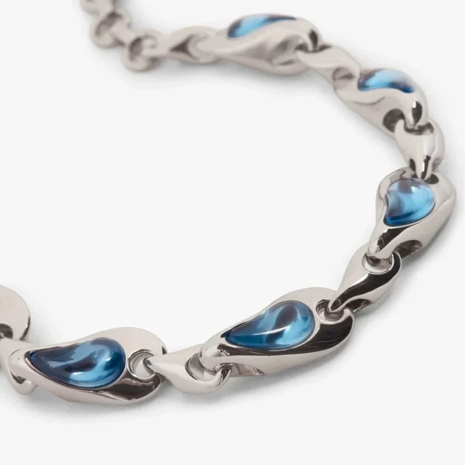 Silber- und blaues Wassertropfen-Armband aus Messing
