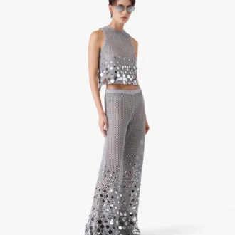 Silberne Häkelspiegel-Hose