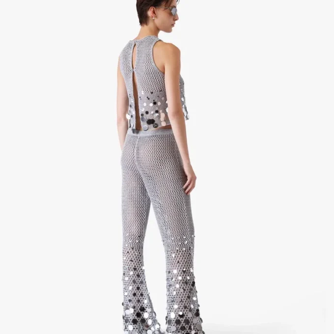 Silberne Häkelspiegel-Hose