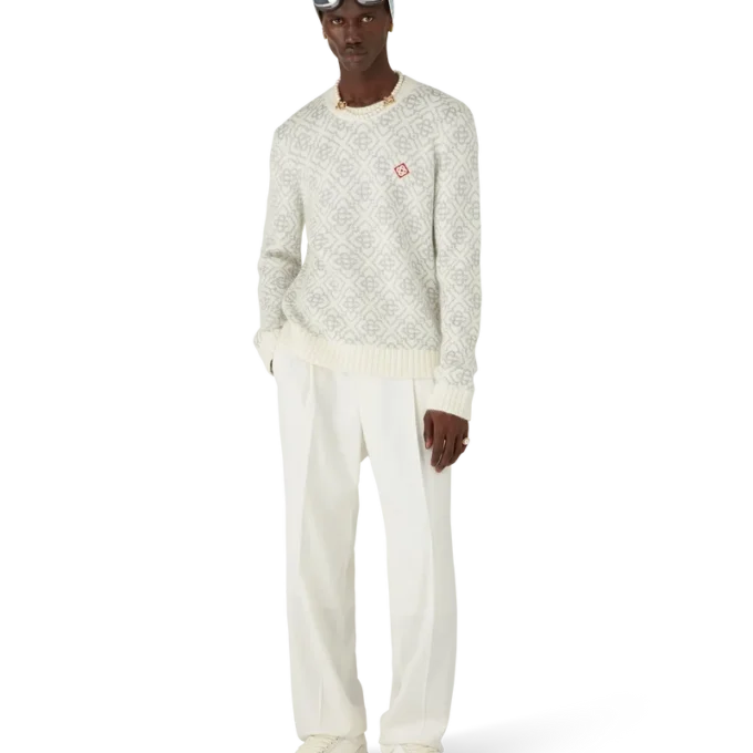 Silbernes Monogramm aus Mohair-Mischung mit Rundhalsausschnitt Silbernes Monogramm aus Mohair-Mischung mit Rundhalsausschnitt