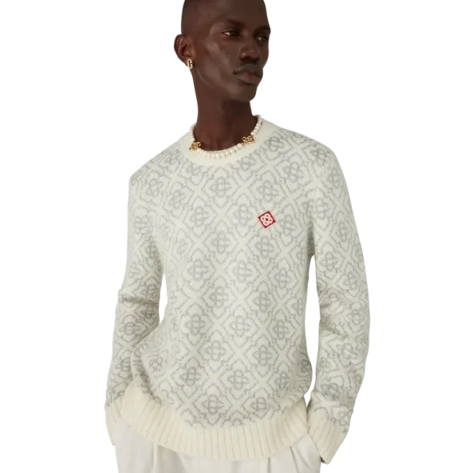 Silbernes Monogramm aus Mohair-Mischung mit Rundhalsausschnitt Silbernes Monogramm aus Mohair-Mischung mit Rundhalsausschnitt