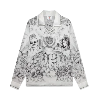 Tattoo-Seidenhemd mit langen Ärmeln