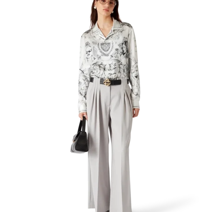 Tattoo-Seidenhemd mit langen Ärmeln