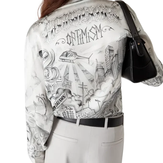 Tattoo-Seidenhemd mit langen Ärmeln