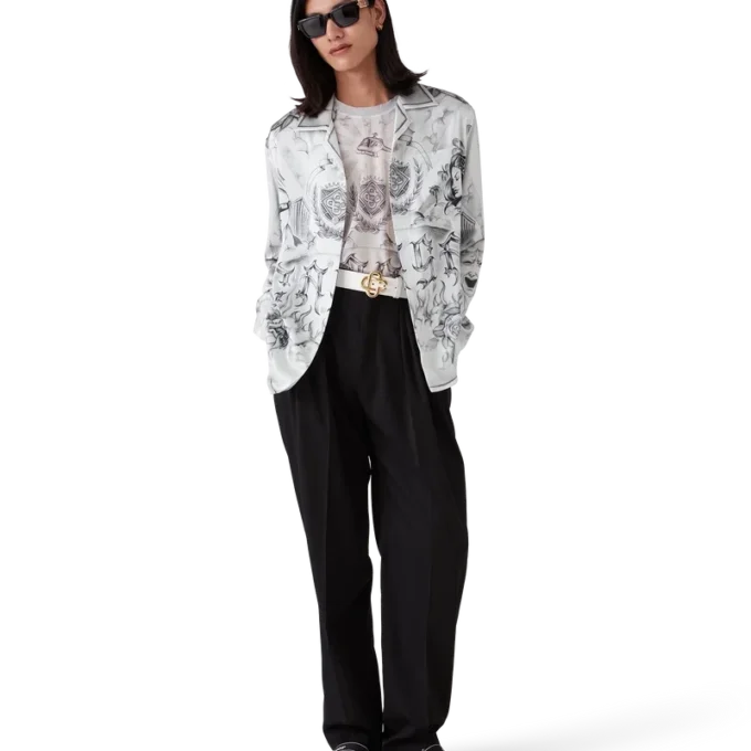 Tattoo-Seidenhemd mit langen Ärmeln