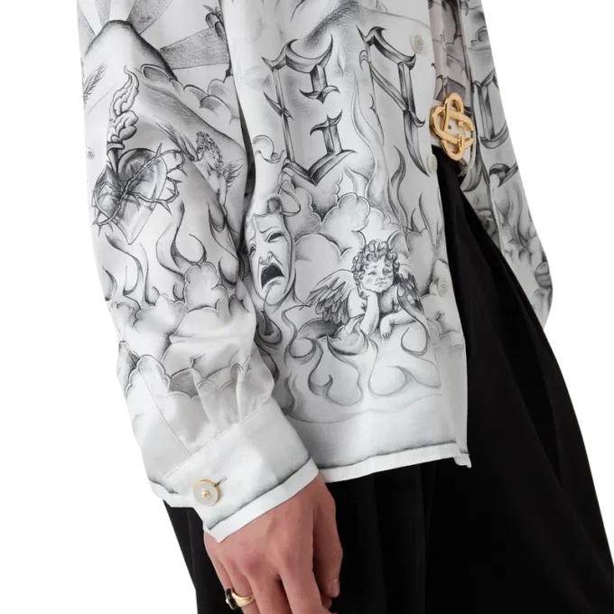 Tattoo-Seidenhemd mit langen Ärmeln