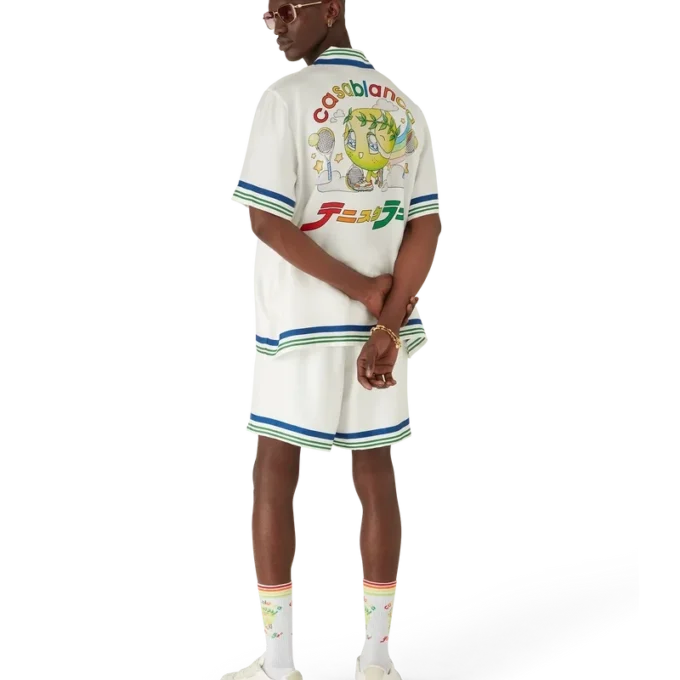 Tennis-Maskottchen-Kurzarm-Shorts aus Seidentwill