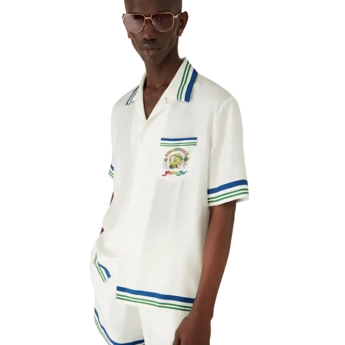 Tennis-Maskottchen-Kurzarm-Shorts aus Seidentwill