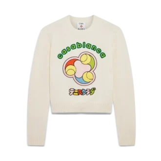 Tennisball-Merino-Strickpullover mit Rundhalsausschnitt Tennisball-Merino-Strickpullover mit Rundhalsausschnitt