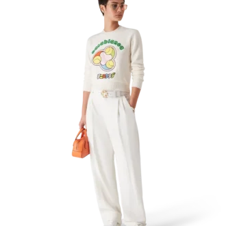 Tennisball-Merino-Strickpullover mit Rundhalsausschnitt Tennisball-Merino-Strickpullover mit Rundhalsausschnitt