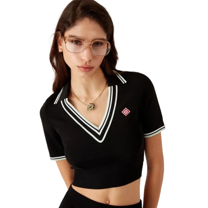 Viskose-Poloshirt mit V-Ausschnitt