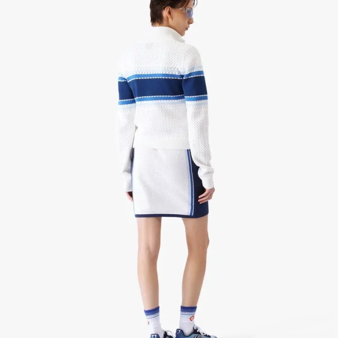 Weiß-blau gestreifte Mesh-Bomberjacke