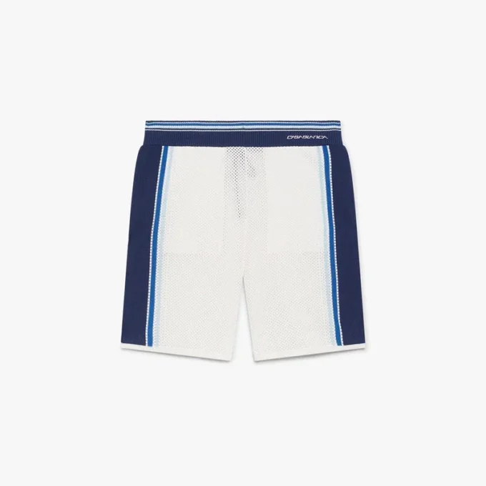 Weiß-blau gestreifte Mesh-Shorts