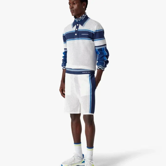 Weiß-blau gestreifte Mesh-Shorts