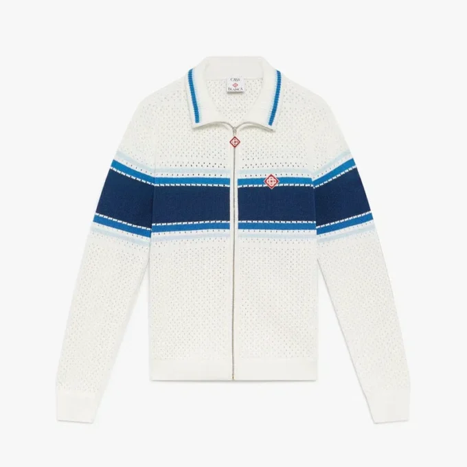 Weiß-blau gestreifte Mesh-Trainingsjacke