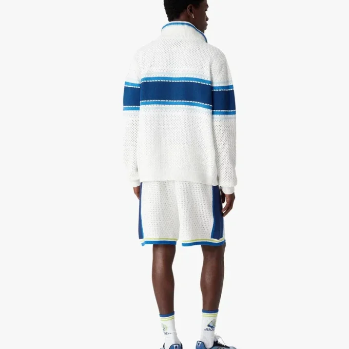 Weiß-blau gestreifte Mesh-Trainingsjacke