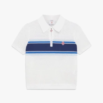 Weiß-blau gestreiftes Mesh-Oberteil