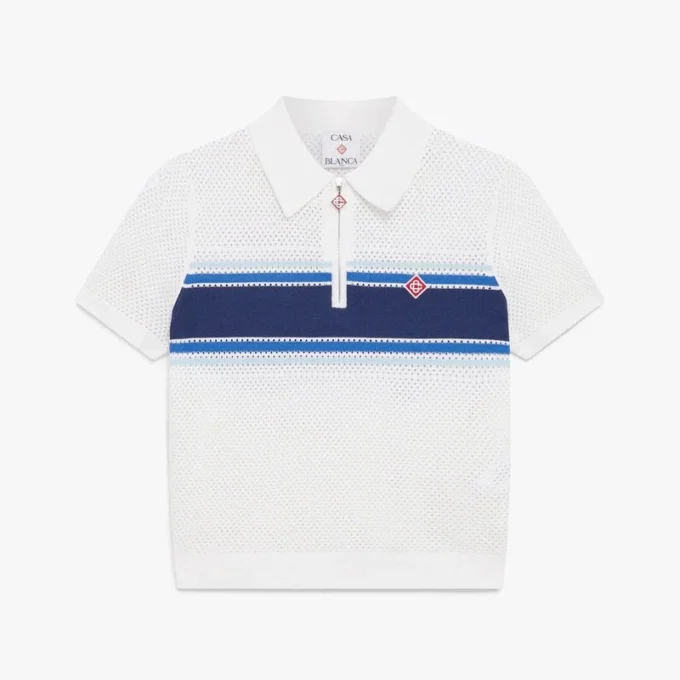 Weiß-blau gestreiftes Mesh-Oberteil