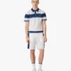 Weiß-blau gestreiftes Mesh-Poloshirt mit kurzen Shorts