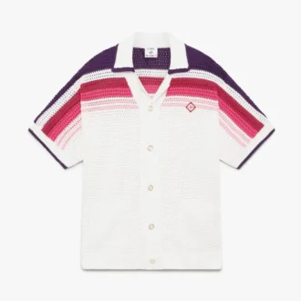 Weiß gestreiftes Kurzarm-Poloshirt mit Shorts