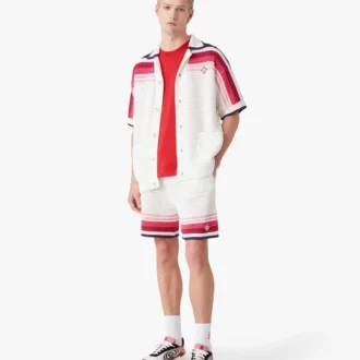 Weiß gestreiftes Kurzarm-Poloshirt mit Shorts