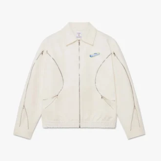 Weiße Baumwoll-Drill-Jacke mit Reißverschluss