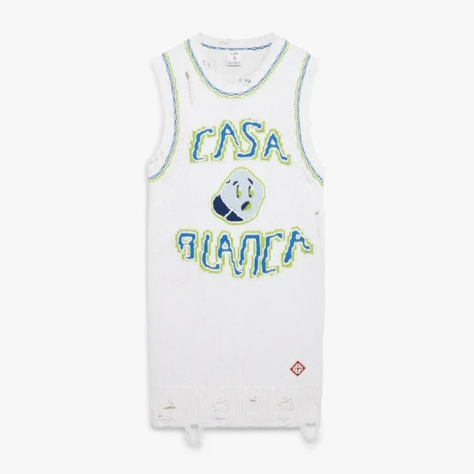 Weißes, handgestricktes Mini-Tank-Kleid