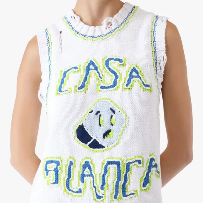 Weißes, handgestricktes Mini-Tank-Kleid