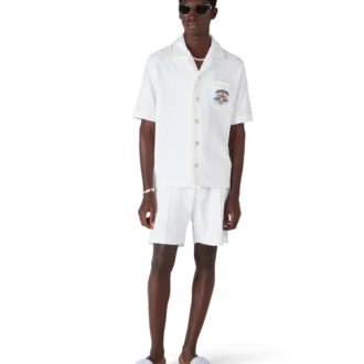 Weißes klassisches Frottee-Shirt mit kurzen Ärmeln