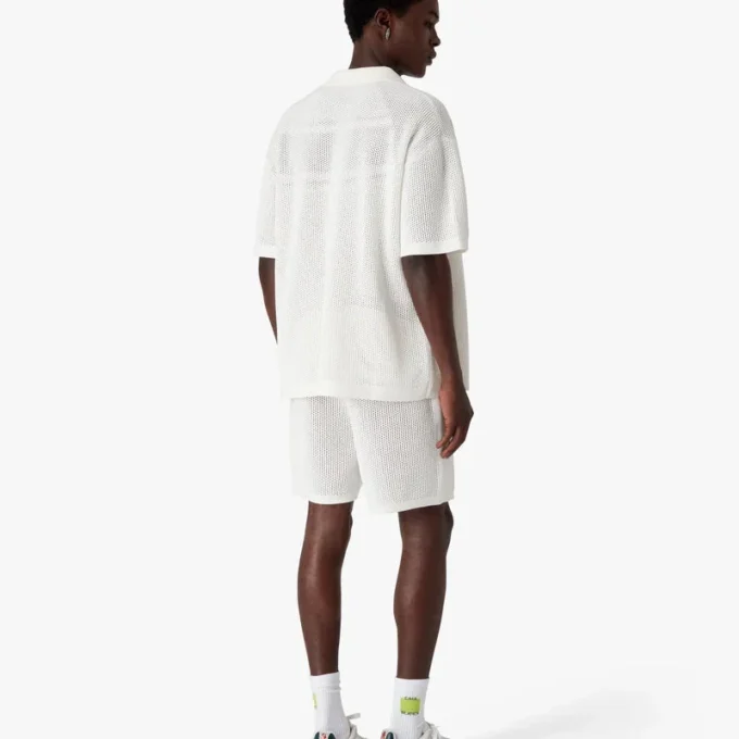 Weißes Kurzarm-Mesh-Shirt