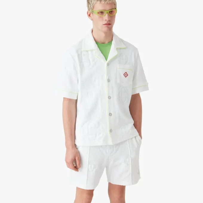 Weißes Monogram-Kurzarmhemd aus Frottee