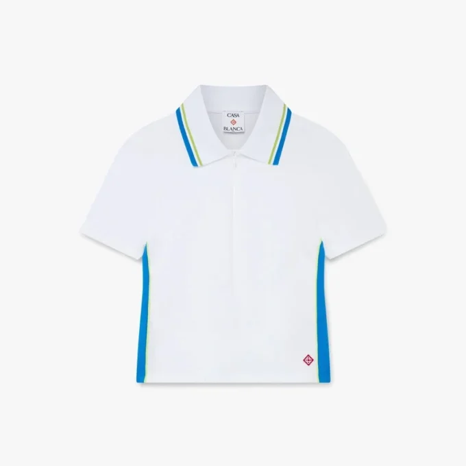 Weißes Piqué-Poloshirt mit Cut-outs
